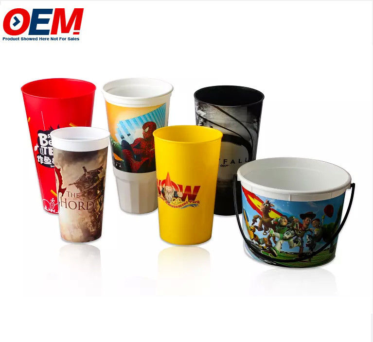 OEM ভাল মানের ধারক কাস্টম মুদ্রিত প্লাস্টিকের কার্টুন পপকর্ন বালতি টব কাপ প্রচার জন্য ঢাকনা সঙ্গে