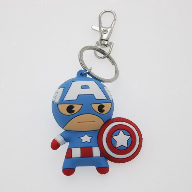 কাস্টম 3D কার্টুন এনিমে ক্যাপ্টেন আমেরিকা রাবার Keychain পিভিসি Keychain স্কুল ব্যাগ জন্য