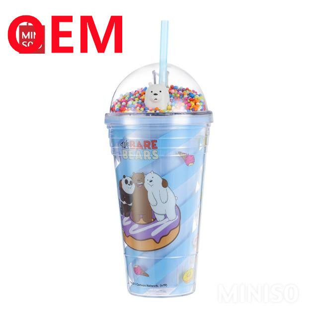 Custom 450ml Kawaii Summer Plastic Water Cup Creative Cute Anime High Appearance Double Straw Cup Factory