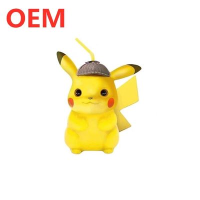 কাস্টম তৈরি প্লাস্টিকের আকৃতি 3D কার্টুন Pikachu চিত্র খড় কাপ কাস্টম পিভিসি কাপ